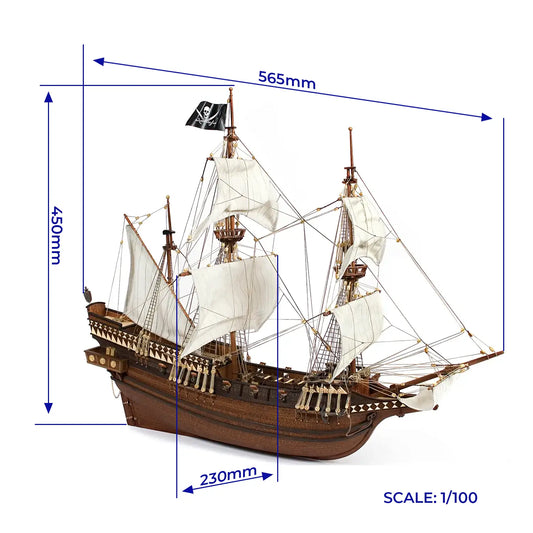 Occre Buccaneer Pirate Wooden Ship Model Kit + Paint Set, 1:100 Scale