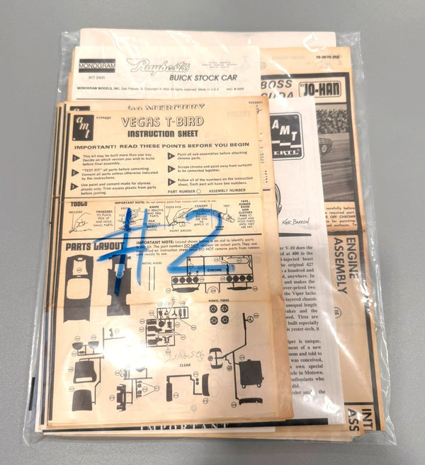 Vintage Plastic Model Kit Instructions Lot of 10 Assorted Original Sheets. #2