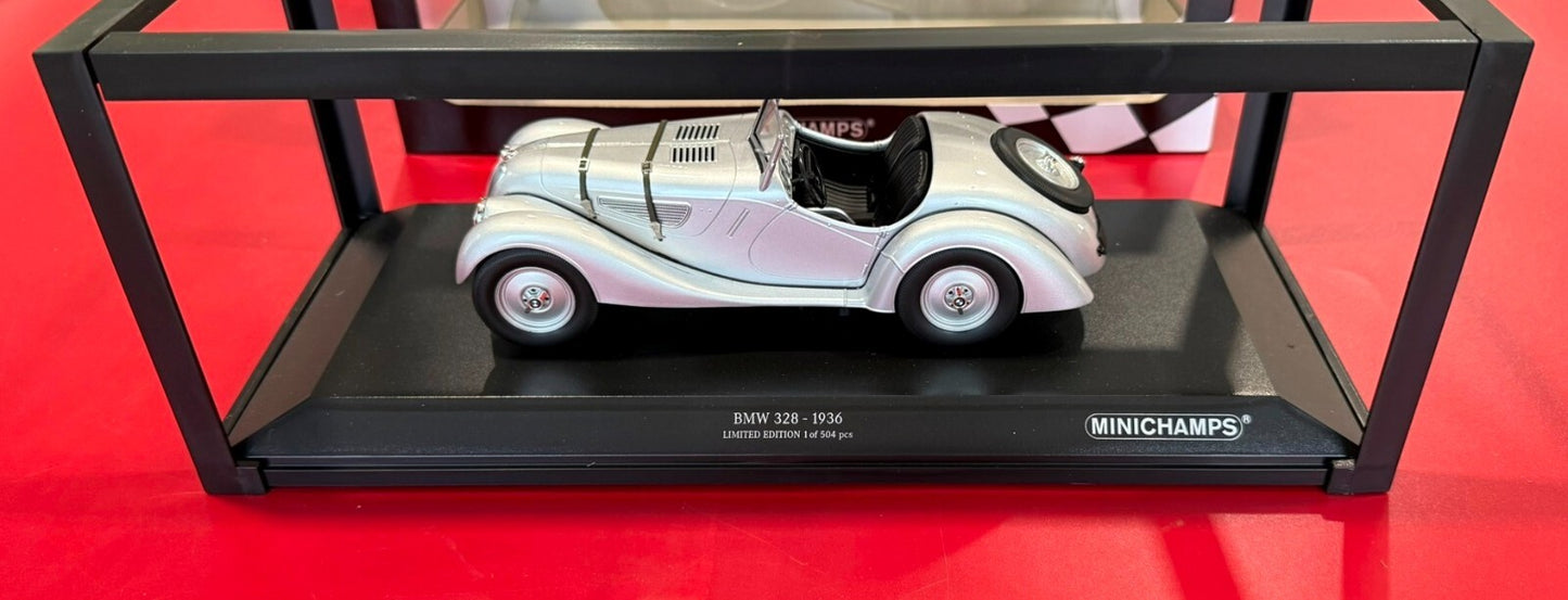 MINICHAMPS. BMW 328 - 1936 SILVER. 1/18 SCALE.