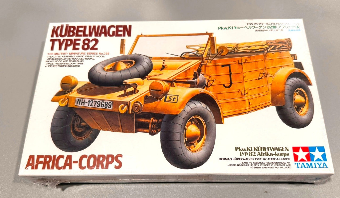 TAMIYA. KUBELWAGEN TYPE 82 AFRICA CORPS. 1/35 SCALE. ITEM 35238.