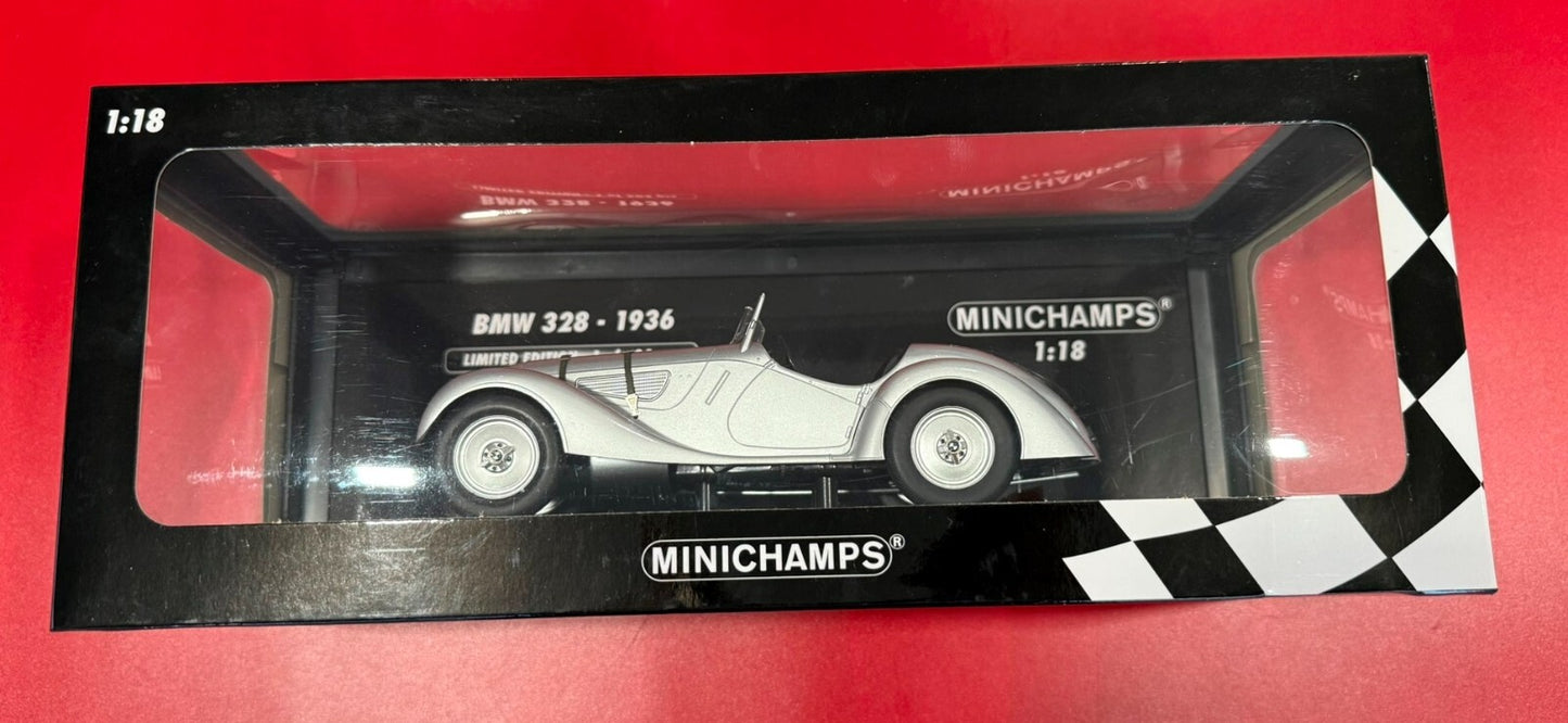 MINICHAMPS. BMW 328 - 1936 SILVER. 1/18 SCALE.
