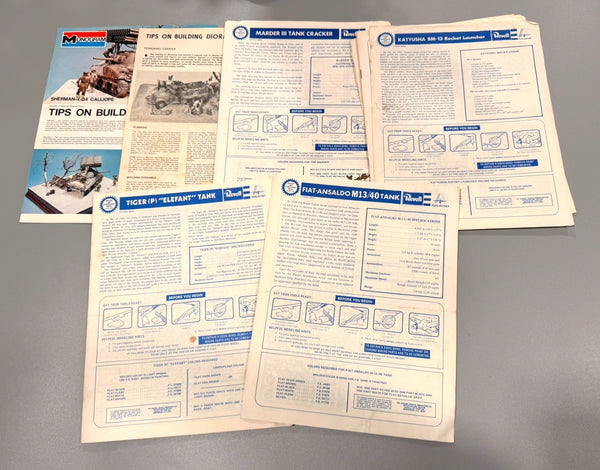 Vintage Plastic Model Kit Instructions Lot of 10 Assorted Original Sheets. #13