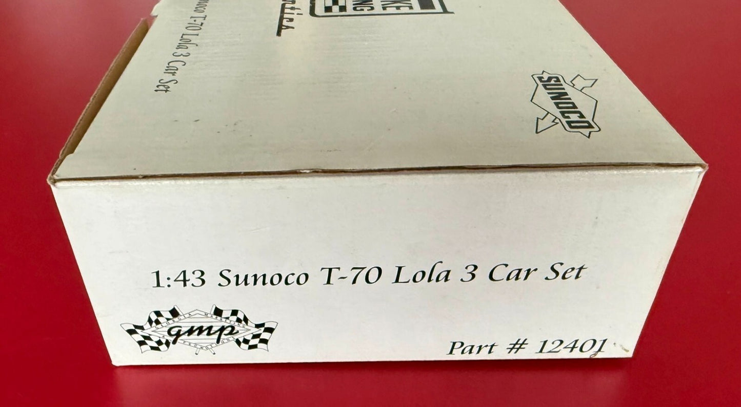 GMP. SUNOCO T-70 LOLA 3 CAR SET. #12401. 1/43 SCALE. LIMITED EDITION.