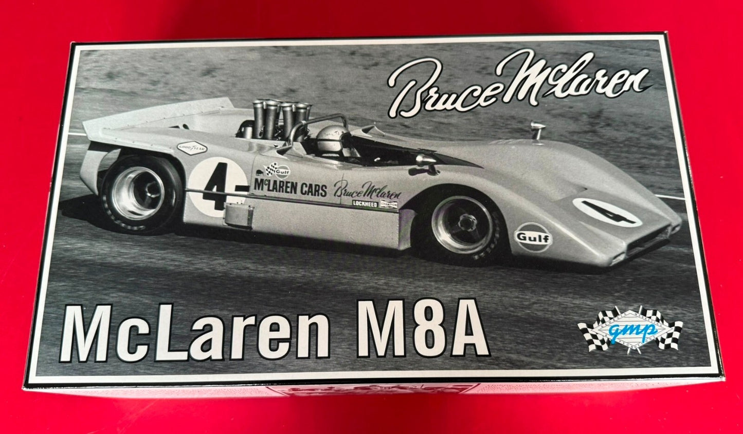 GMP. 12021. BRUCE McLAREN. McLAREN M8A. 1/18 SCALE.