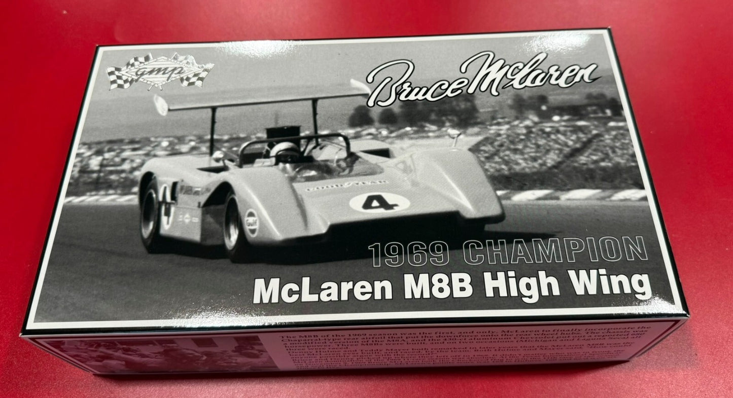 GMP. 12024. BRUCE McLAREN. 1969 CHAMPION McLAREN M8B HIGH WING. 1/18 SCALE.