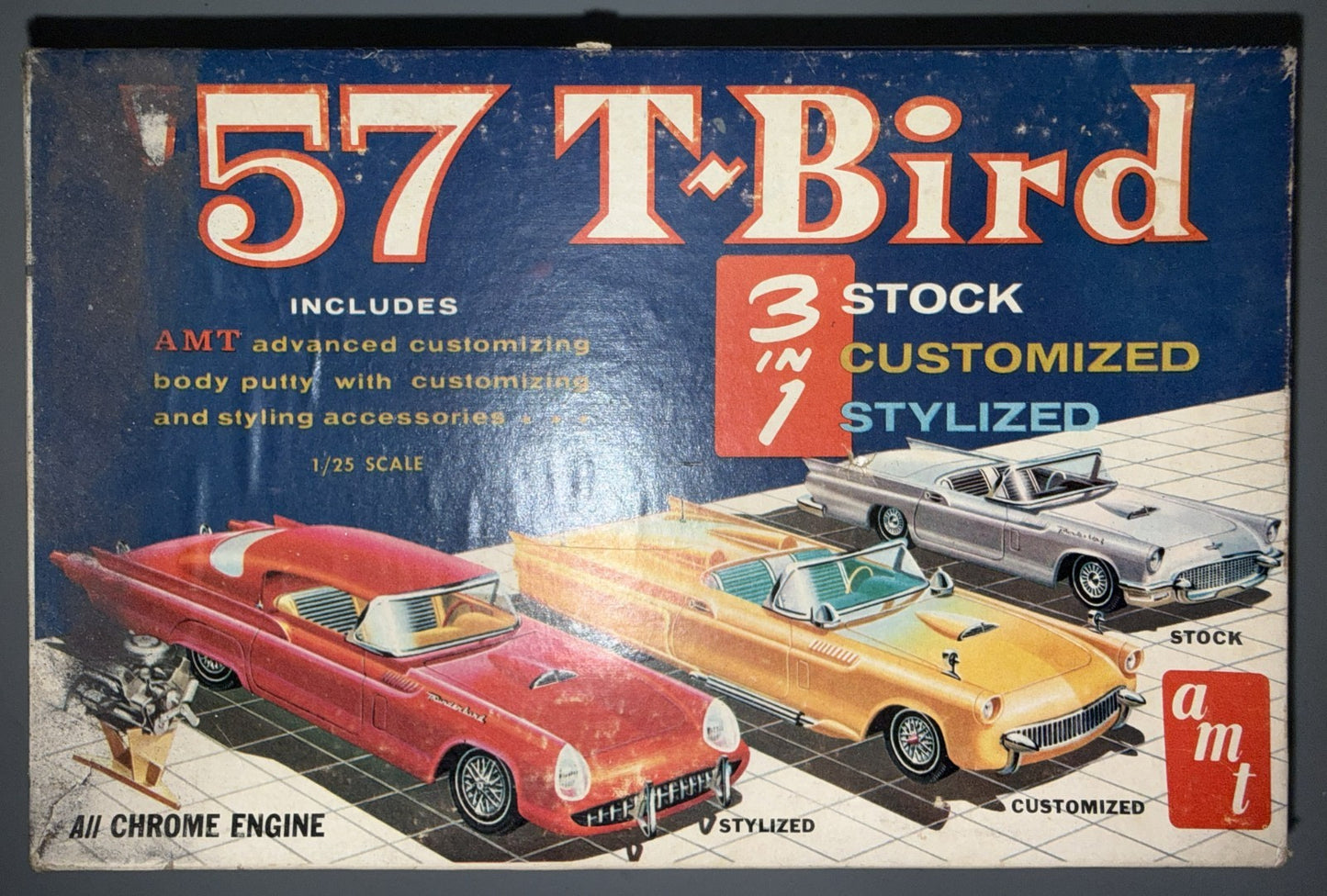 AMT T2257-200 1957 Ford Thunderbird 3 in 1 1:25 Model Kit Vintage