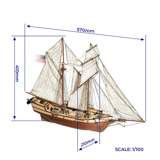 OcCre Albatros 12500 wooden ship model kit 1:100 scale schooner model measures