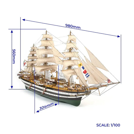 Occre Amerigo Vespucci Wooden Ship Model Kit with Sails, 1:100 Scale (1931)