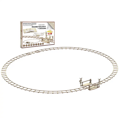 Wooden City 3D Wooden Train Puzzle Round Railway + Crossing