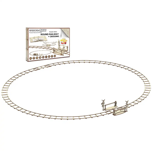 Wooden City 3D Wooden Train Puzzle Round Railway + Crossing