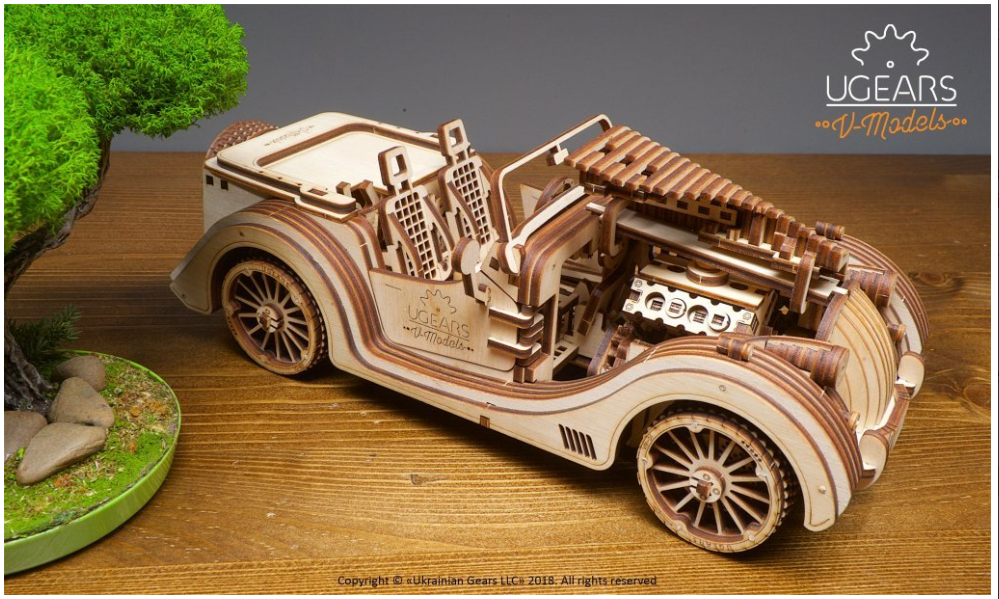 UGears Roadster VM-01 Wooden 3D Puzzle, Model 70052