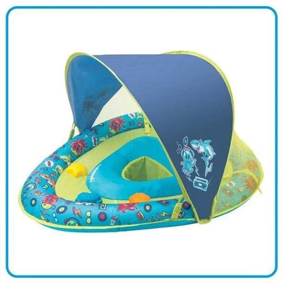 Swim School Grow-With-Me Baby Boat Pool Toy Blue Shark Adjustable w Canopy