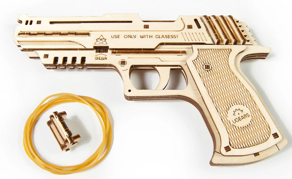 UGears Wolf-01 Handgun Wooden 3D Puzzle, Model 70047
