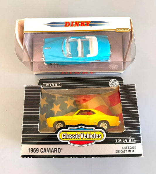 Lot of 2 Diecast Cars Dinky 1953 Buick Skylark & Ertl 1969 Camaro 1/43 Scale
