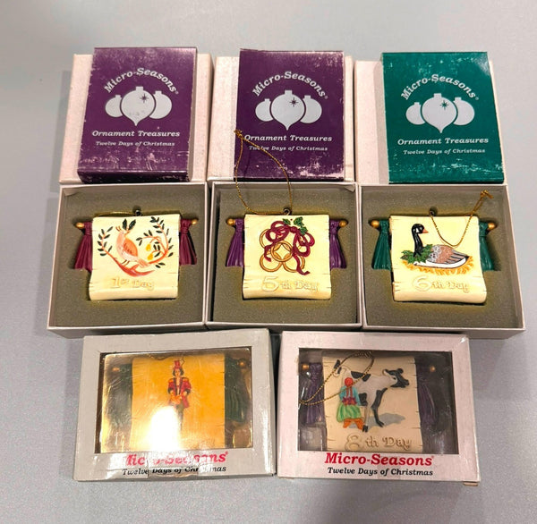 Micro-Seasons Days of Christmas Ornaments in Original BoxeS. LOT OF 5.