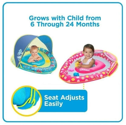 Swim School Grow-With-Me Baby Boat Pool Toy Blue Shark Adjustable w Canopy