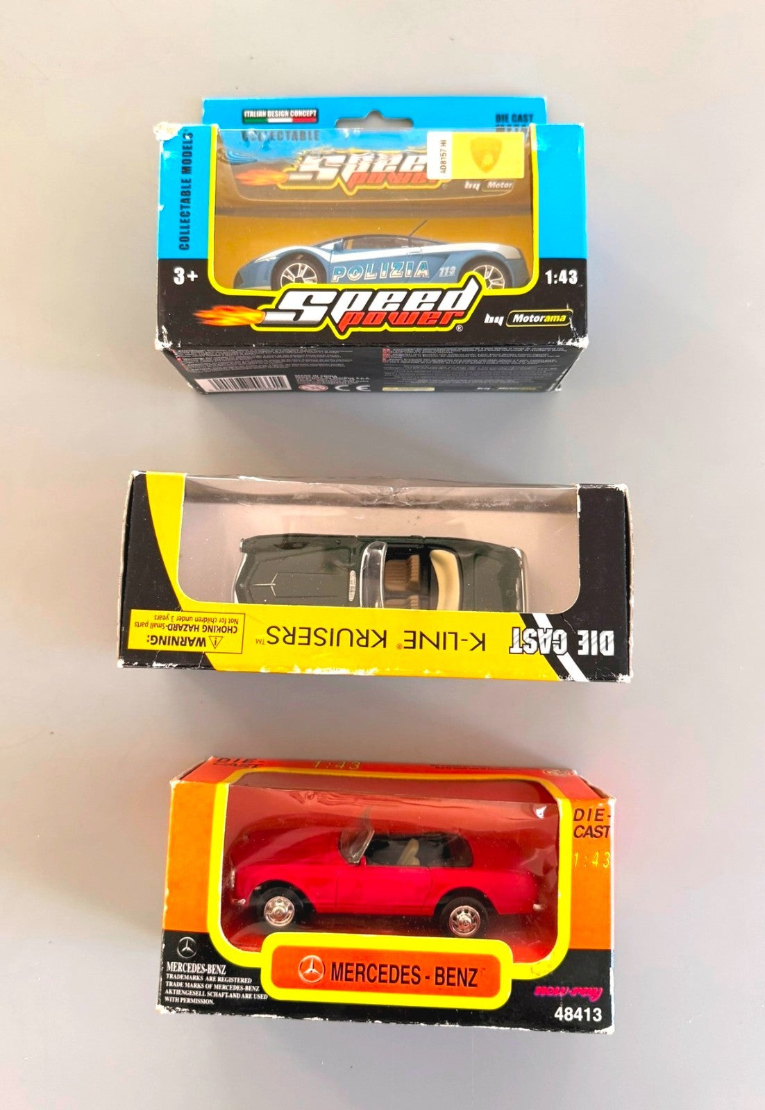 Lot of 3 Collectible Diecast Model Cars 1:43 Scale Assorted Brands Boxed