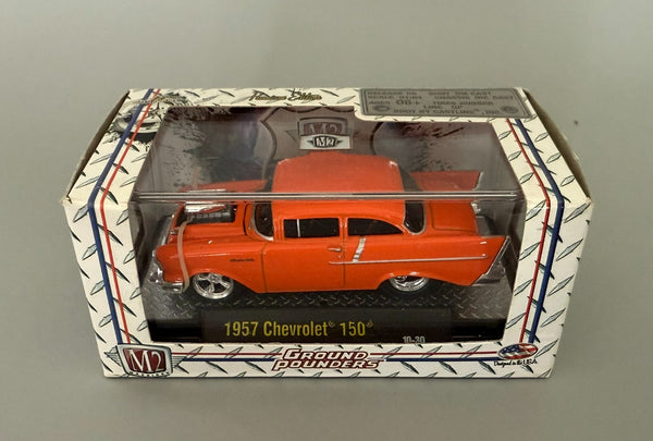 M2 Machines Ground Pounders 1957 Chevrolet 150 1:64 Die-Cast Car – Orange – Rele
