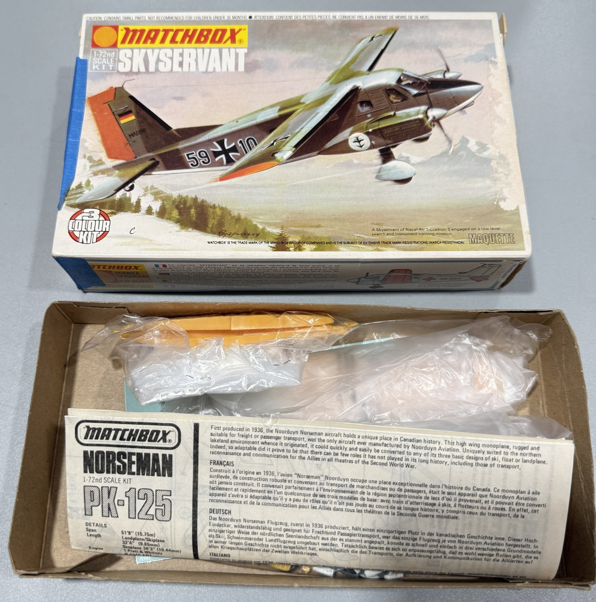 Matchbox PK-107 Skyservant PK-125 Norseman 1:72 Vintage Aircraft Model Kit Lot