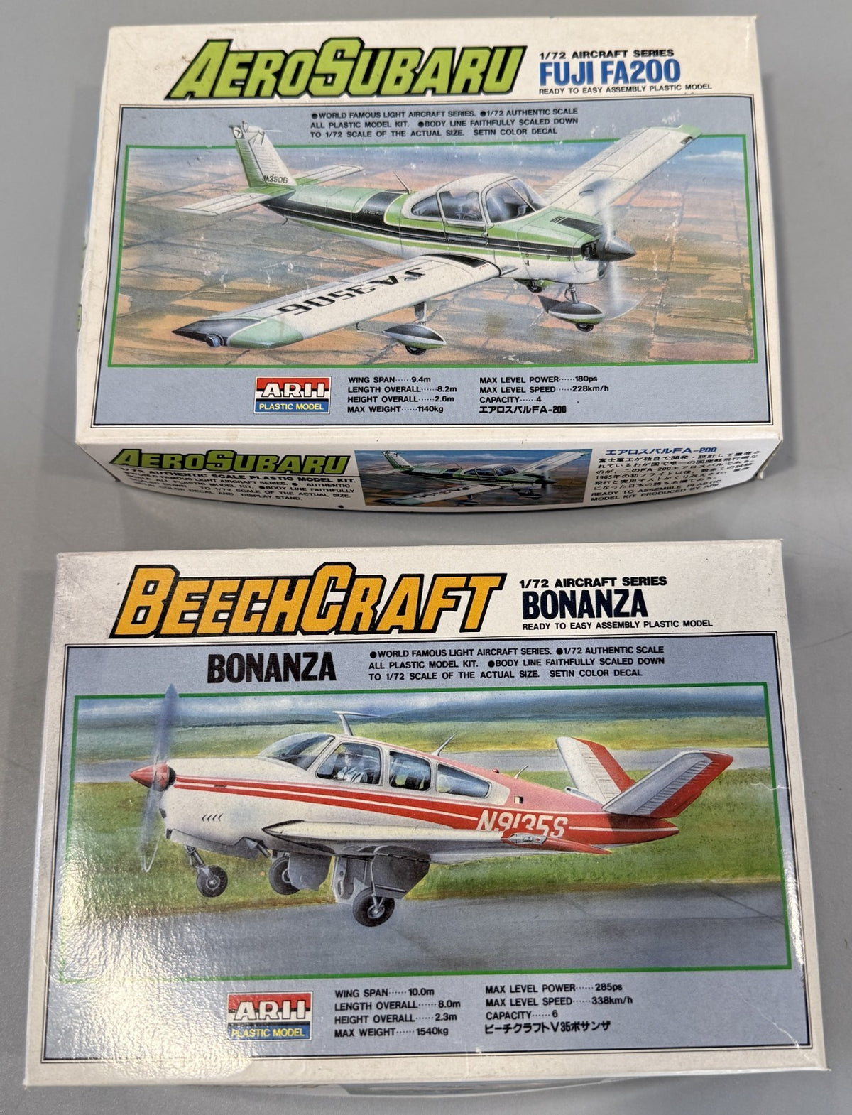Arii Fuji FA-200 Beechcraft V35 Bonanza 1:72 Scale Vintage Model Kit Lot