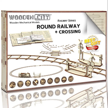 Wooden City 3D Wooden Train Puzzle Round Railway + Crossing