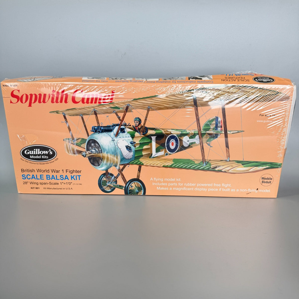 Guillow's 801 Sopwith Camel 1:12 Scale Balsa Wood WWI British Fighter Model Kit
