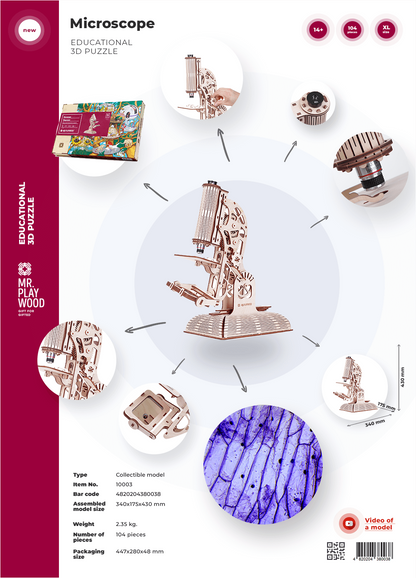 Mr.Playwood Microscope Wooden 3D Puzzle, Model 10003
