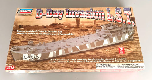 LINDBERG. D-DAY INVASION U.S. LST USS 380. 1/245 SCALE. MODEL KIT 70876.