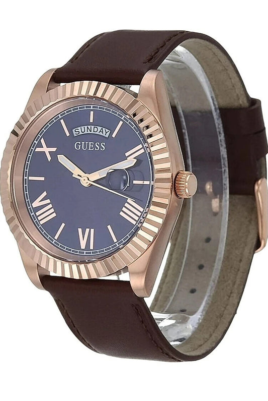 GUESS GW0353G2 42mm Stainless Steel Day-Date Watch with Coin Edge Bezel