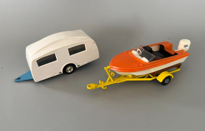 Matchbox King Size Boat & Solido Caravan Trailer Set Vintage 1970s 1:43 Scale