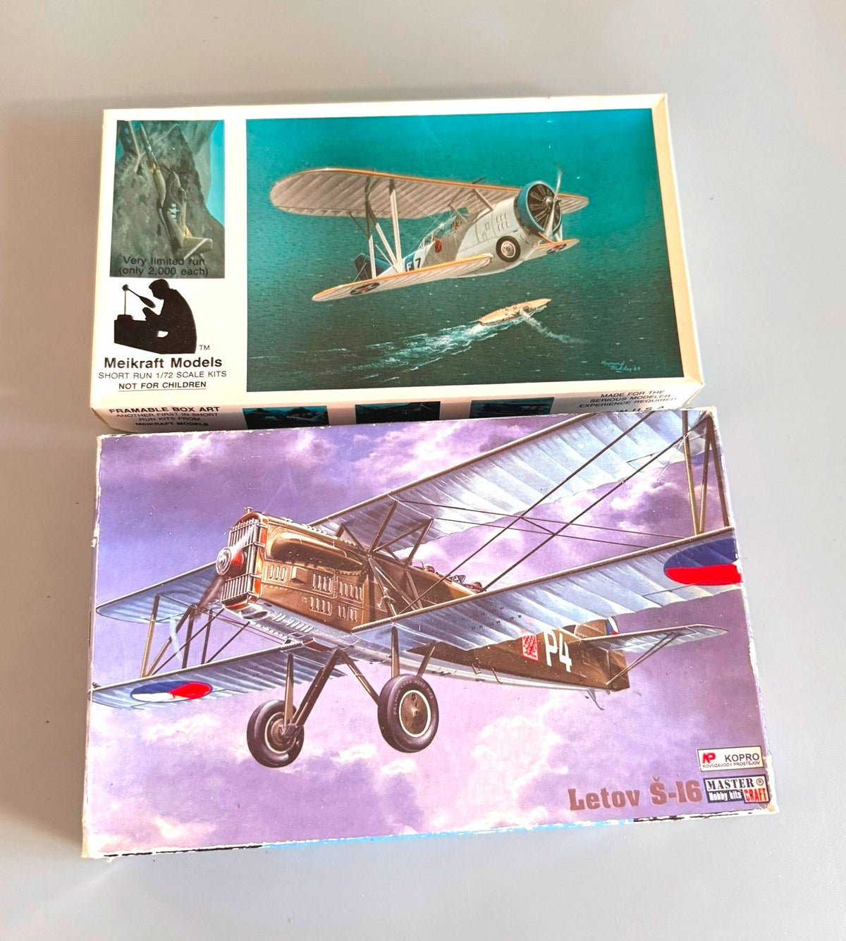 Lot of 2 Vintage Biplane Aircraft Model Kits Meikraft Models & Letov S-16 Kopro