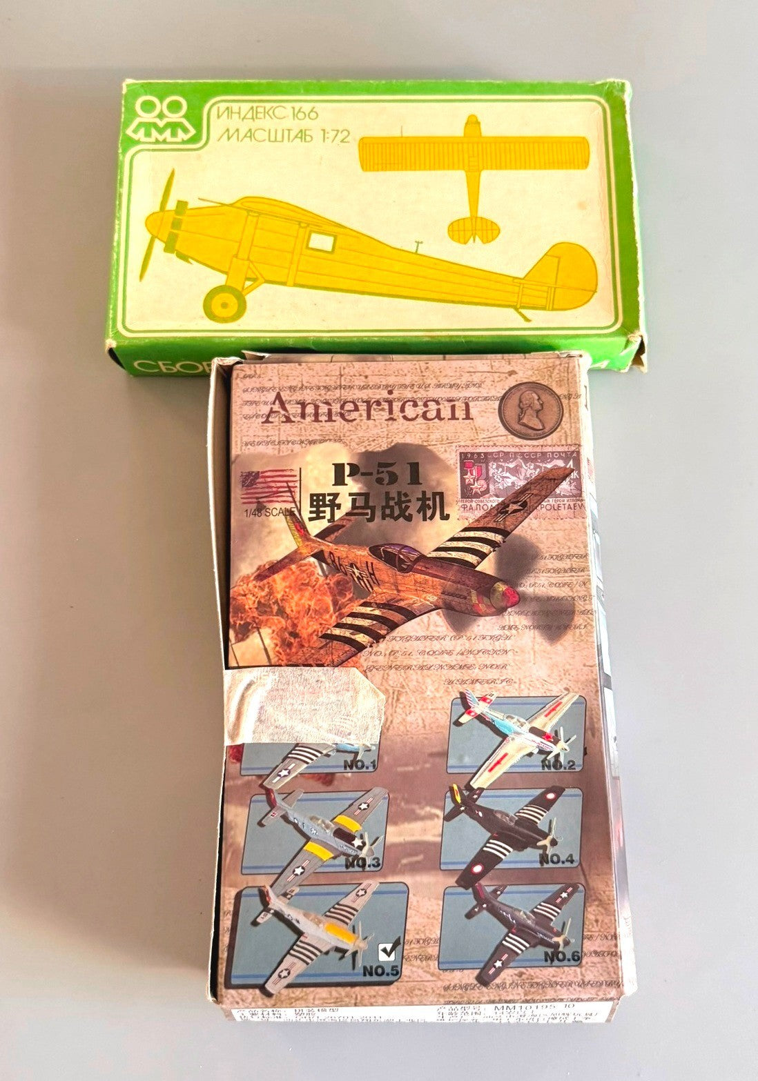 Lot of 2 Vintage Aircraft Model Kits P-51 Mustang 1/48 & Soviet Plane 1/72