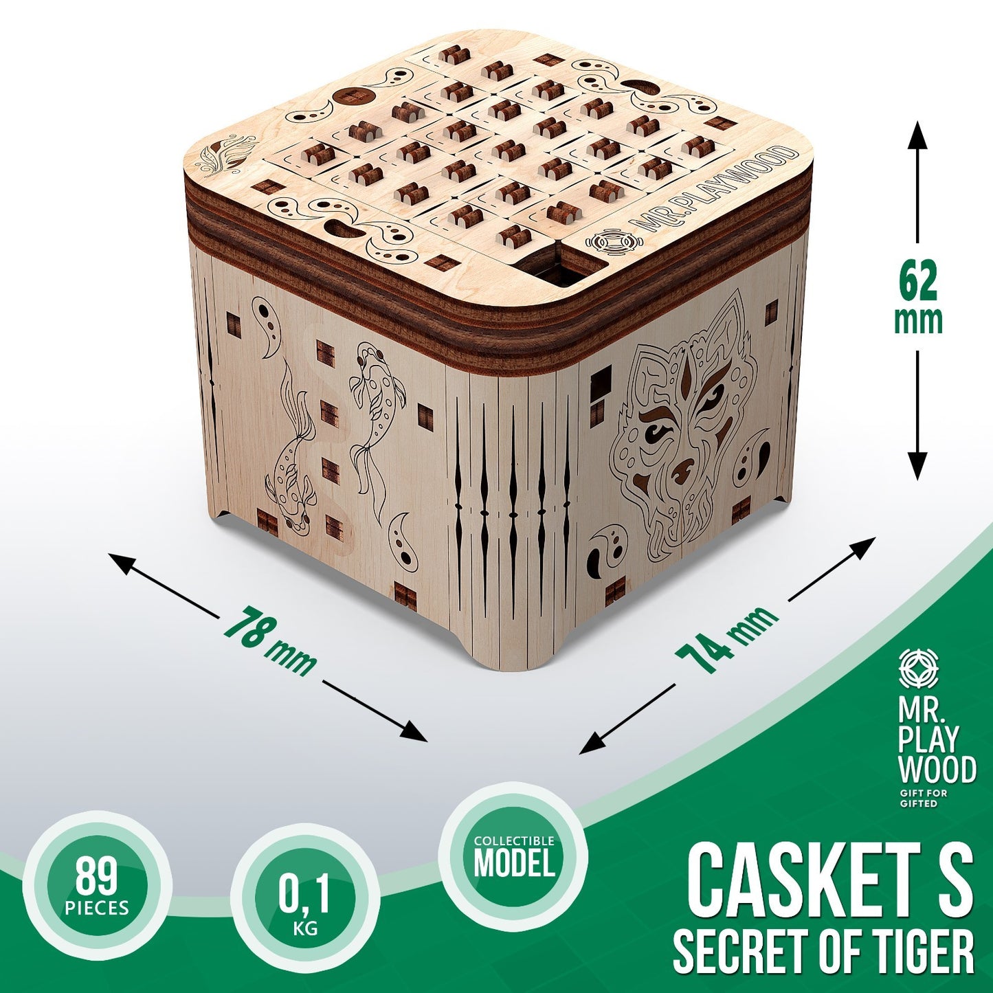 Mr.Playwood Casket Secret of Tiger Mechanical Wooden Model
