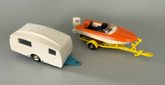 Matchbox King Size Boat & Solido Caravan Trailer Set Vintage 1970s 1:43 Scale