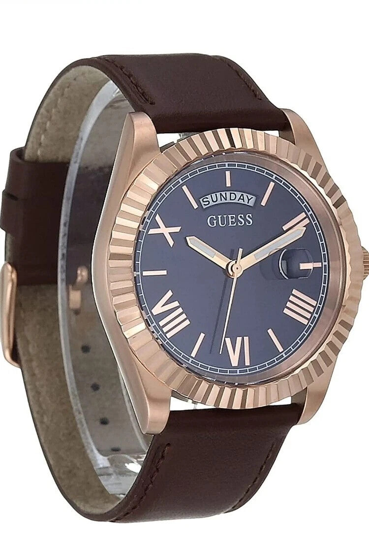 GUESS GW0353G2 42mm Stainless Steel Day-Date Watch with Coin Edge Bezel