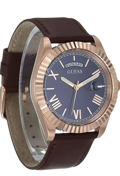 GUESS GW0353G2 42mm Stainless Steel Day-Date Watch with Coin Edge Bezel