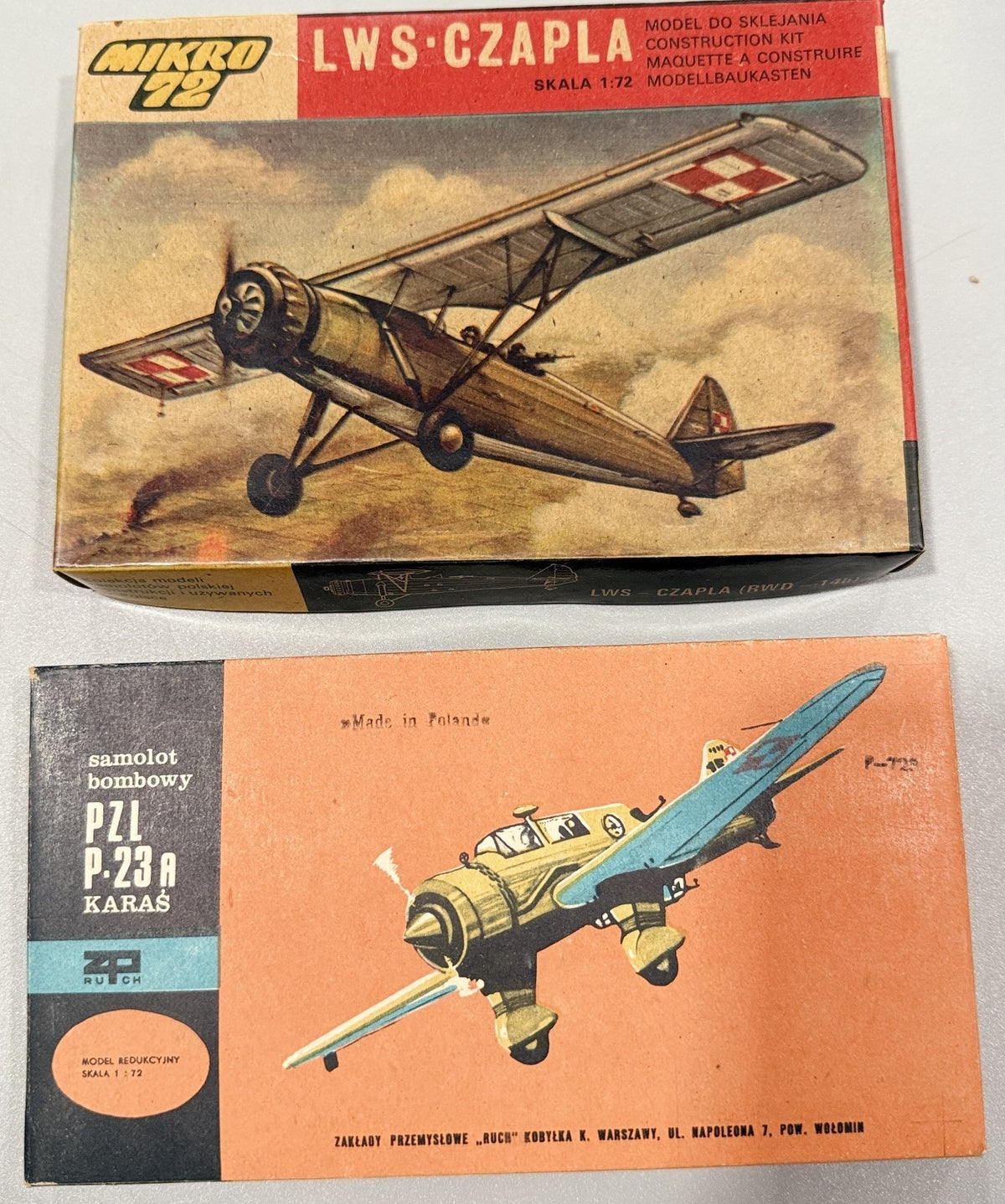 Ruch PZL P.23A Karas & Mikro 72 LWS Czapla 1:72 Scale Vintage Model Kits Lot