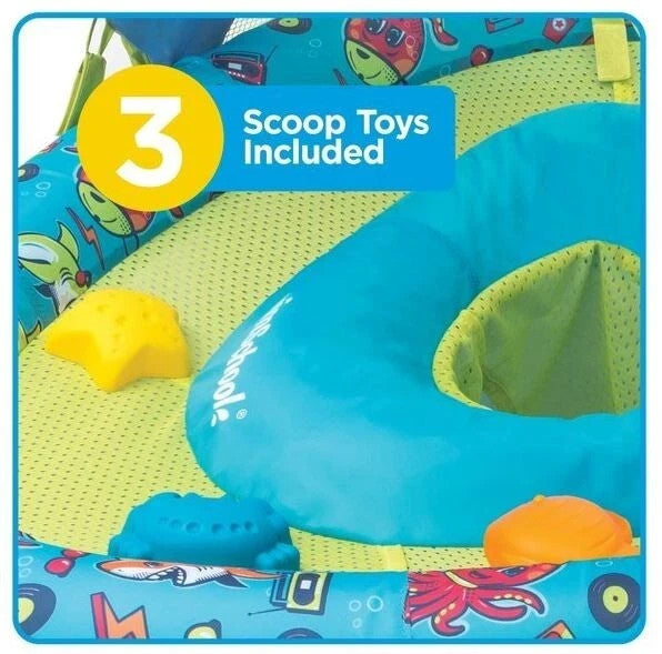 Swim School Grow-With-Me Baby Boat Pool Toy Blue Shark Adjustable w Canopy