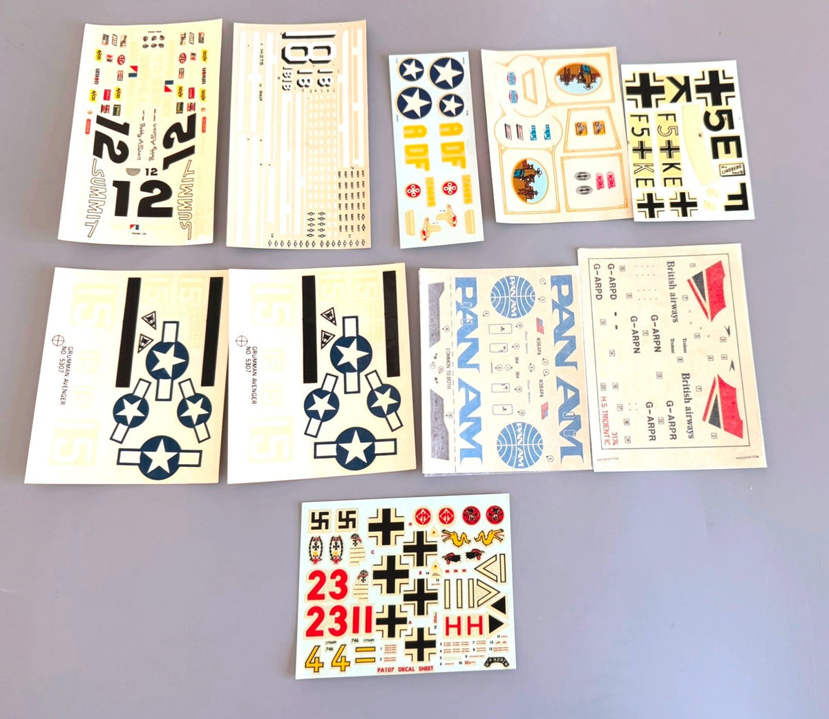Vintage Plastic Model Kit Decal Sheets Lot of 10 Assorted. #2