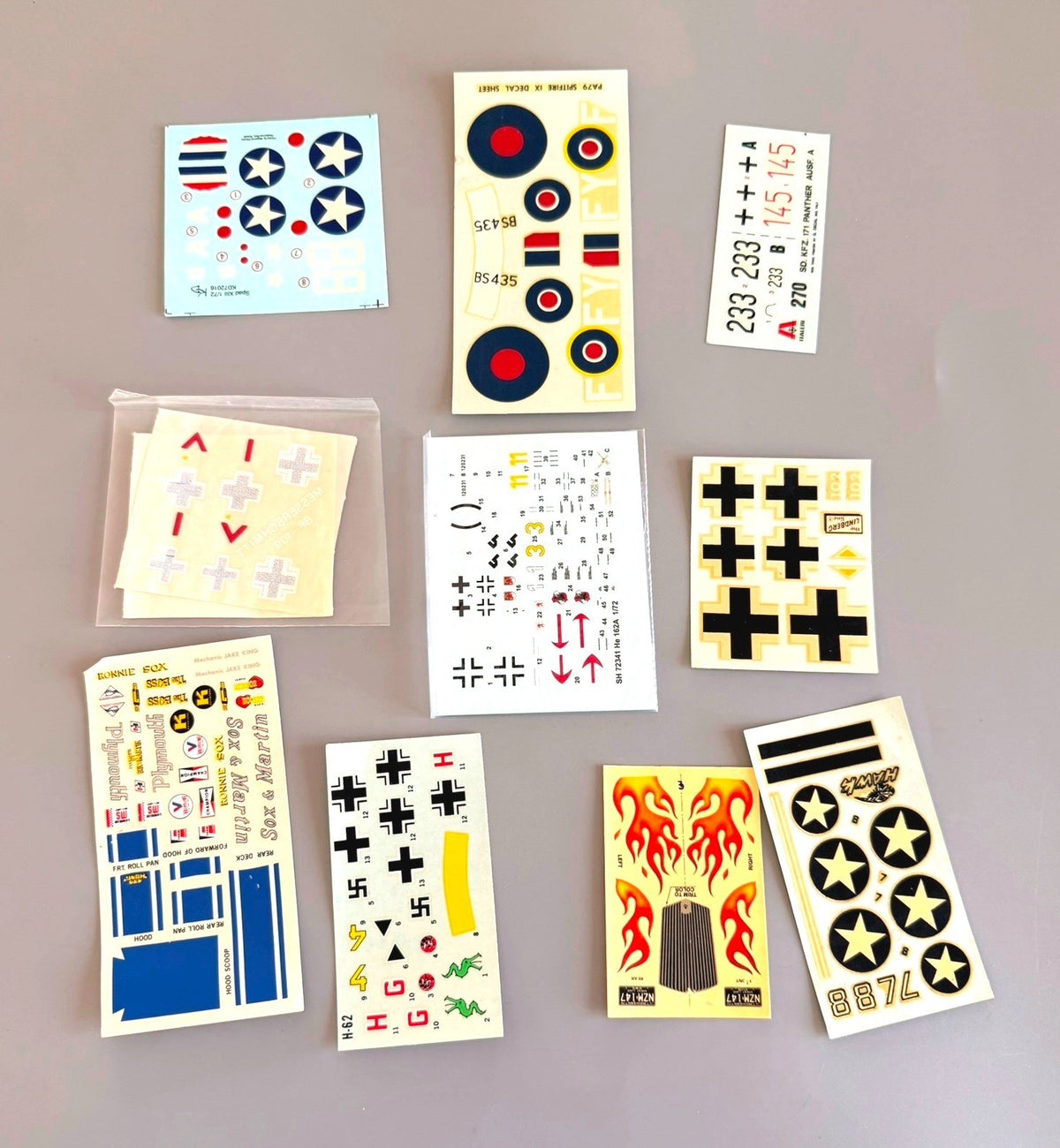Vintage Plastic Model Kit Decal Sheets Lot of 10 Assorted. #1