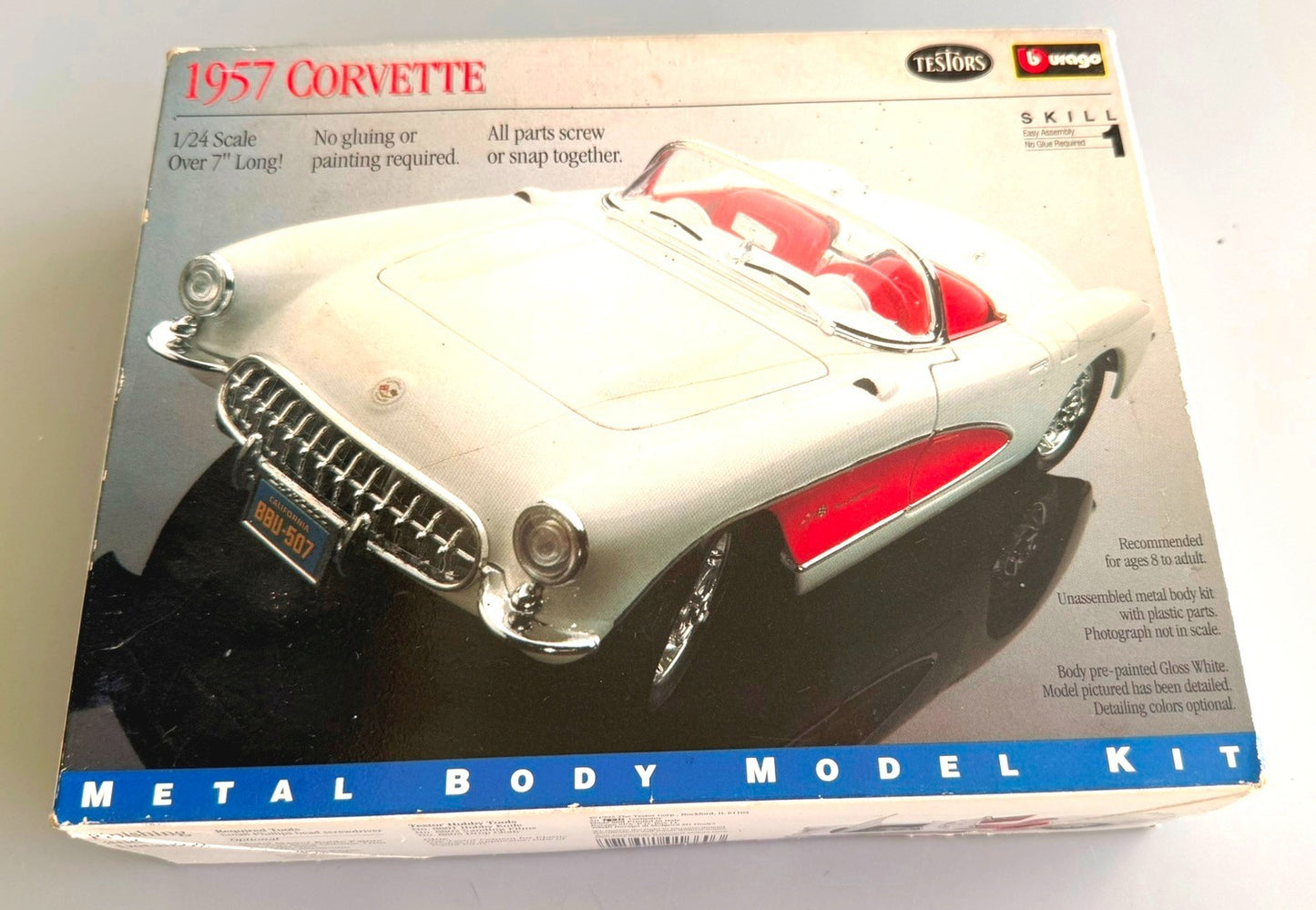 Testors Burago 1957 Chevrolet Corvette 1/24 Metal Body Model Kit No 166