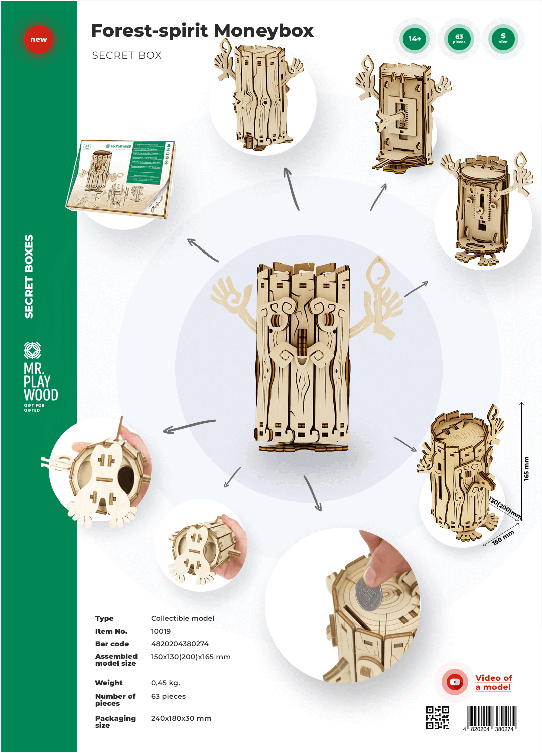 Mr.Playwood Forest Spirit "Moneybox" Mechanical Wooden Model