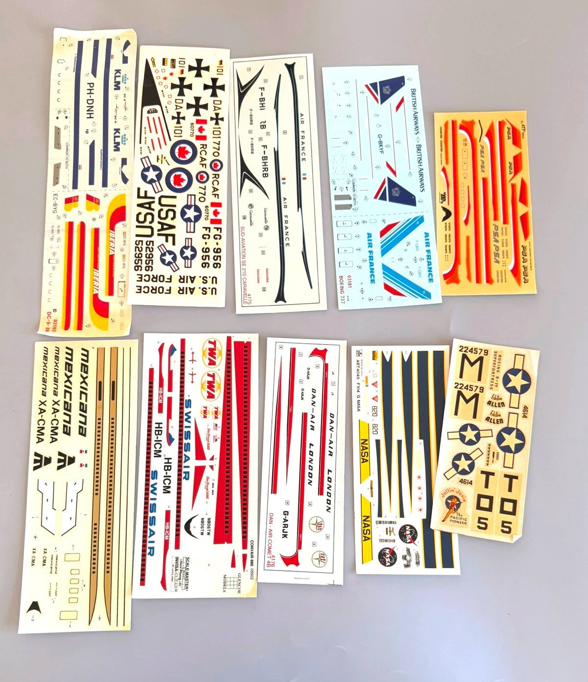 Vintage Plastic Model Kit Decal Sheets Lot of 10 Assorted. #14