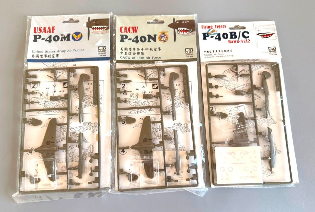Lot of 3 AFV Club P-40M P-40N P-40B/C Flying Tigers Aircraft Model Kits 1/144