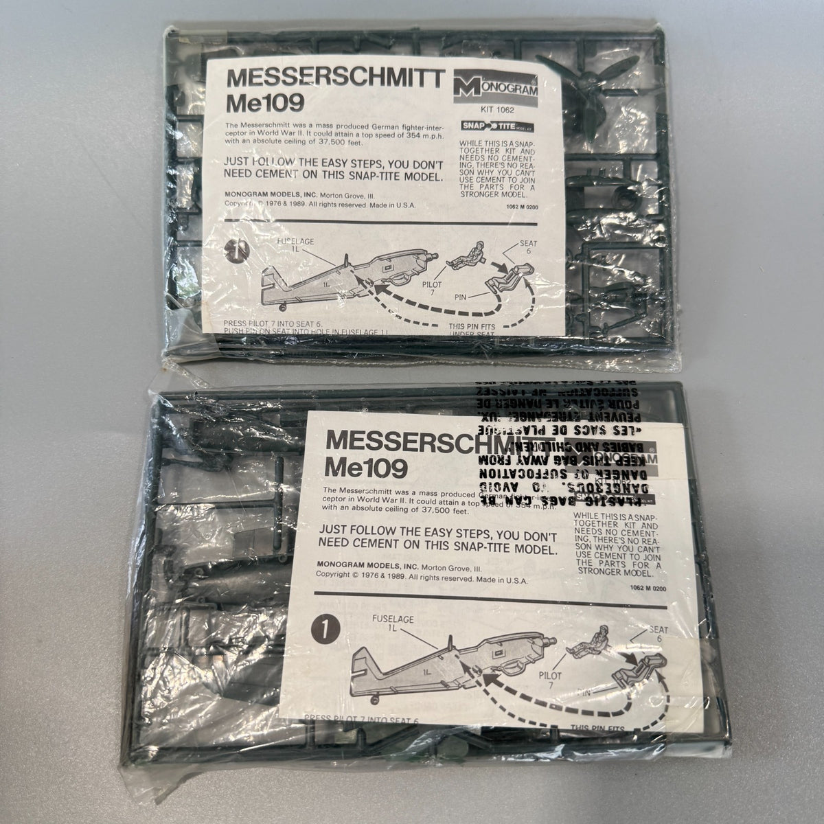 Monogram 1062 Messerschmitt Me109 WWII German Fighter Snap-Tite Model Kit Lot 2