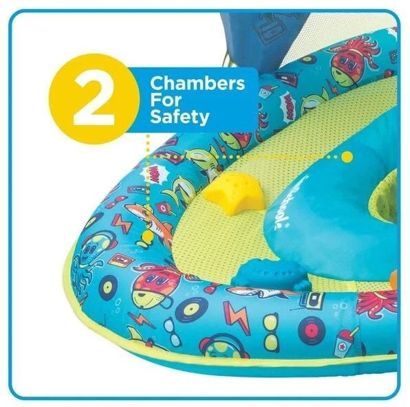 Swim School Grow-With-Me Baby Boat Pool Toy Blue Shark Adjustable w Canopy