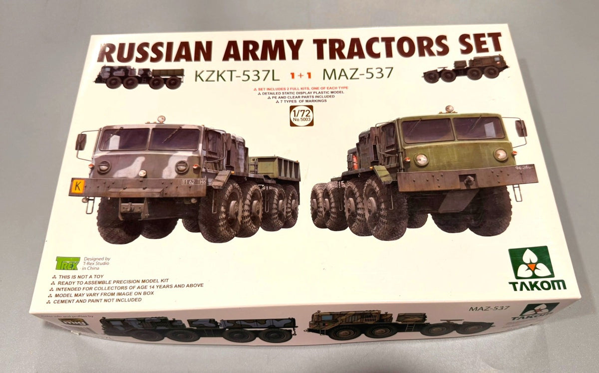 TAKOM 5003 Russian Army Tractors Set KZKT-537L MAZ-537 1+1 1/72 Scale Model Kit