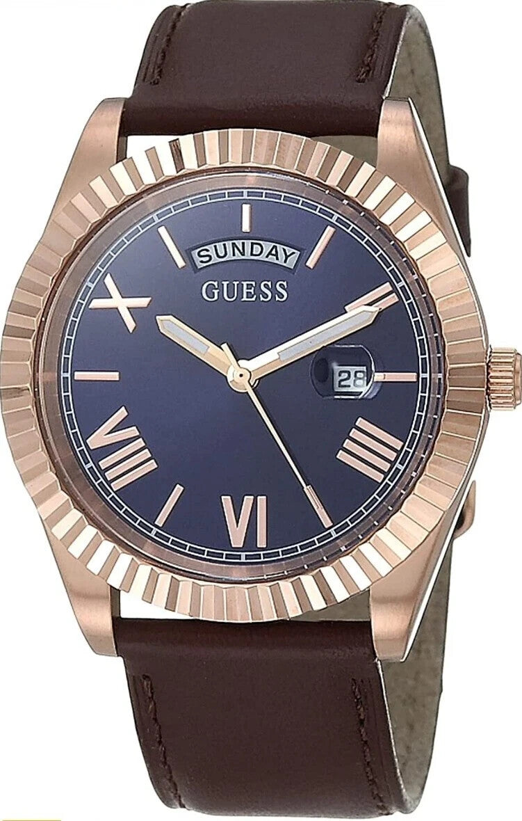 GUESS GW0353G2 42mm Stainless Steel Day-Date Watch with Coin Edge Bezel