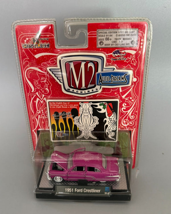 M2 Machines Auto-Dreams 1951 Ford Crestliner 1:64 Die-Cast Car – Purple.