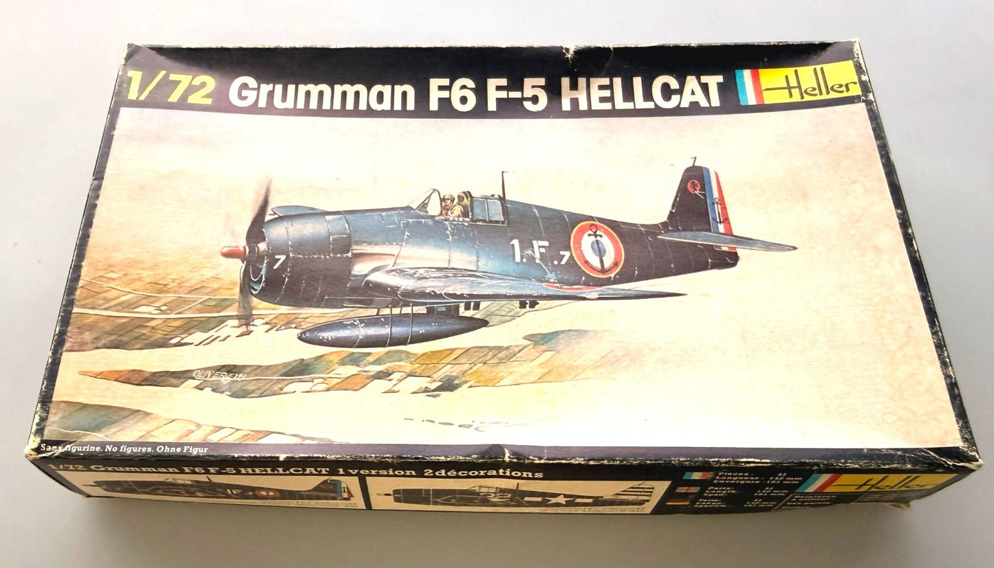 Heller Grumman F6F-5 Hellcat No. 272 1/72 Scale Aircraft Model Kit Vintage